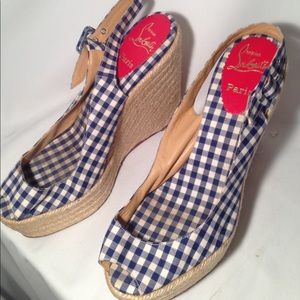 Christian louboutin menorca blue wedge espedrille